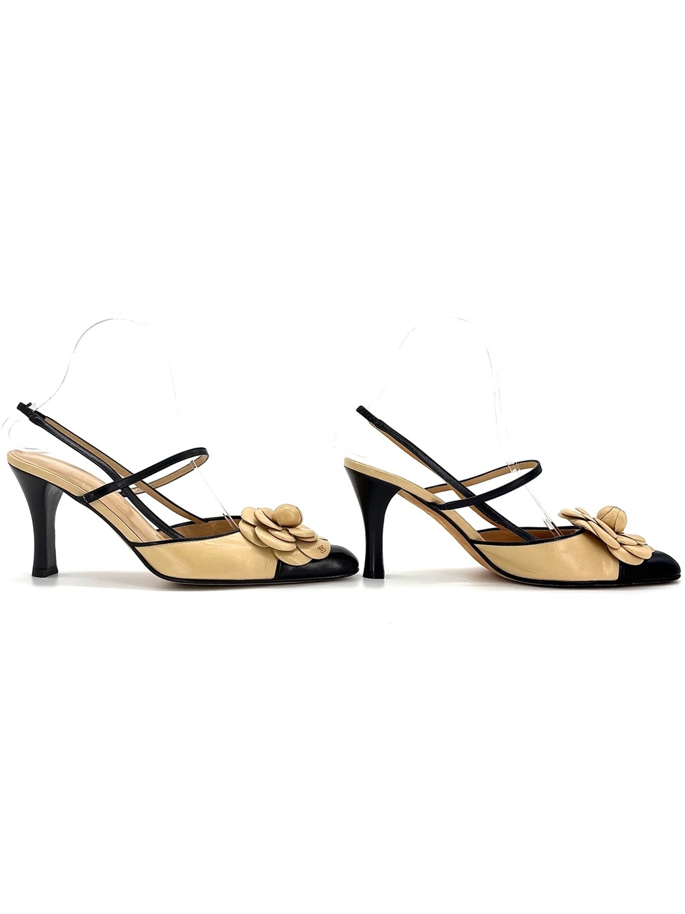 Chanel Vintage Camellia Flower CC Logo Cap Toe Slingback Pumps 38 - Picture 5 of 9